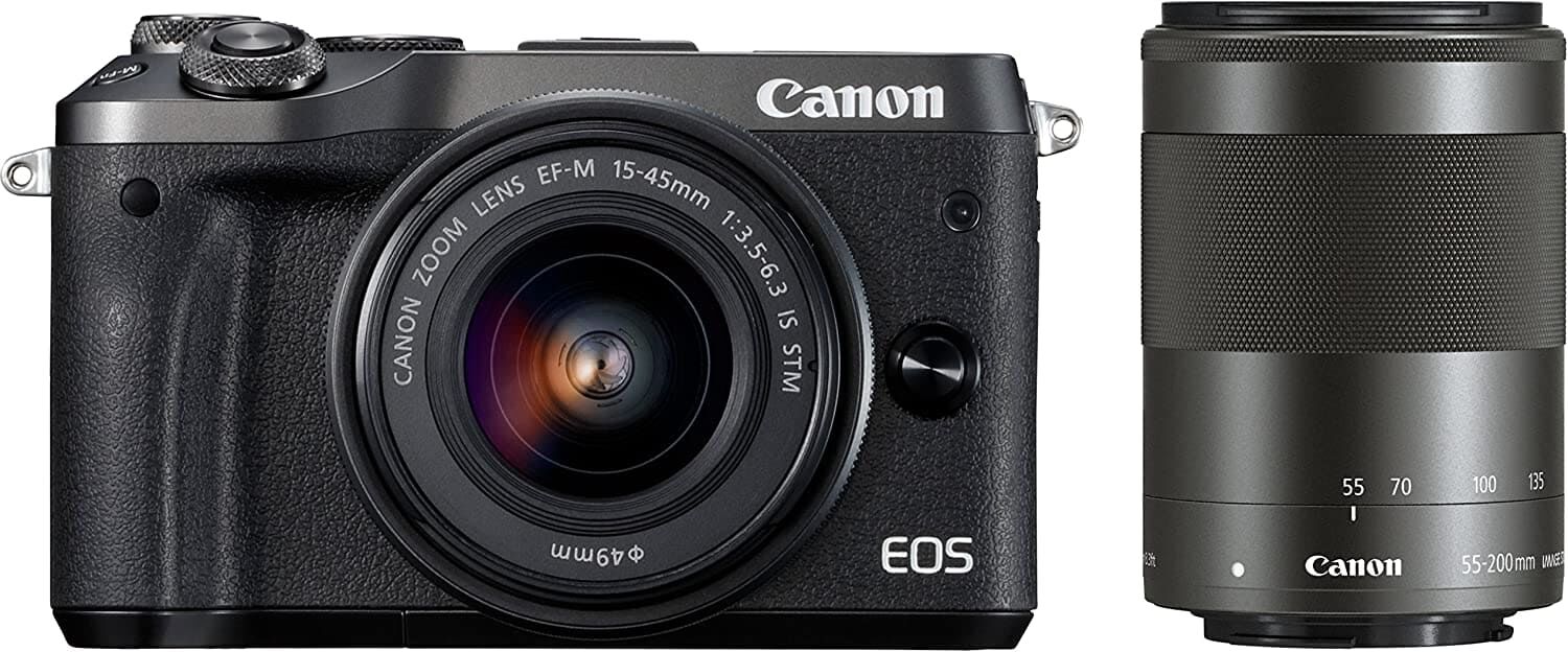 Canon キャノン ミラーレス一眼カメラ EOS M6 ダブルズームキット(ブラック) EF-M15-45mm/EF-M55-200mm 付属 EOSM6BK-WZK