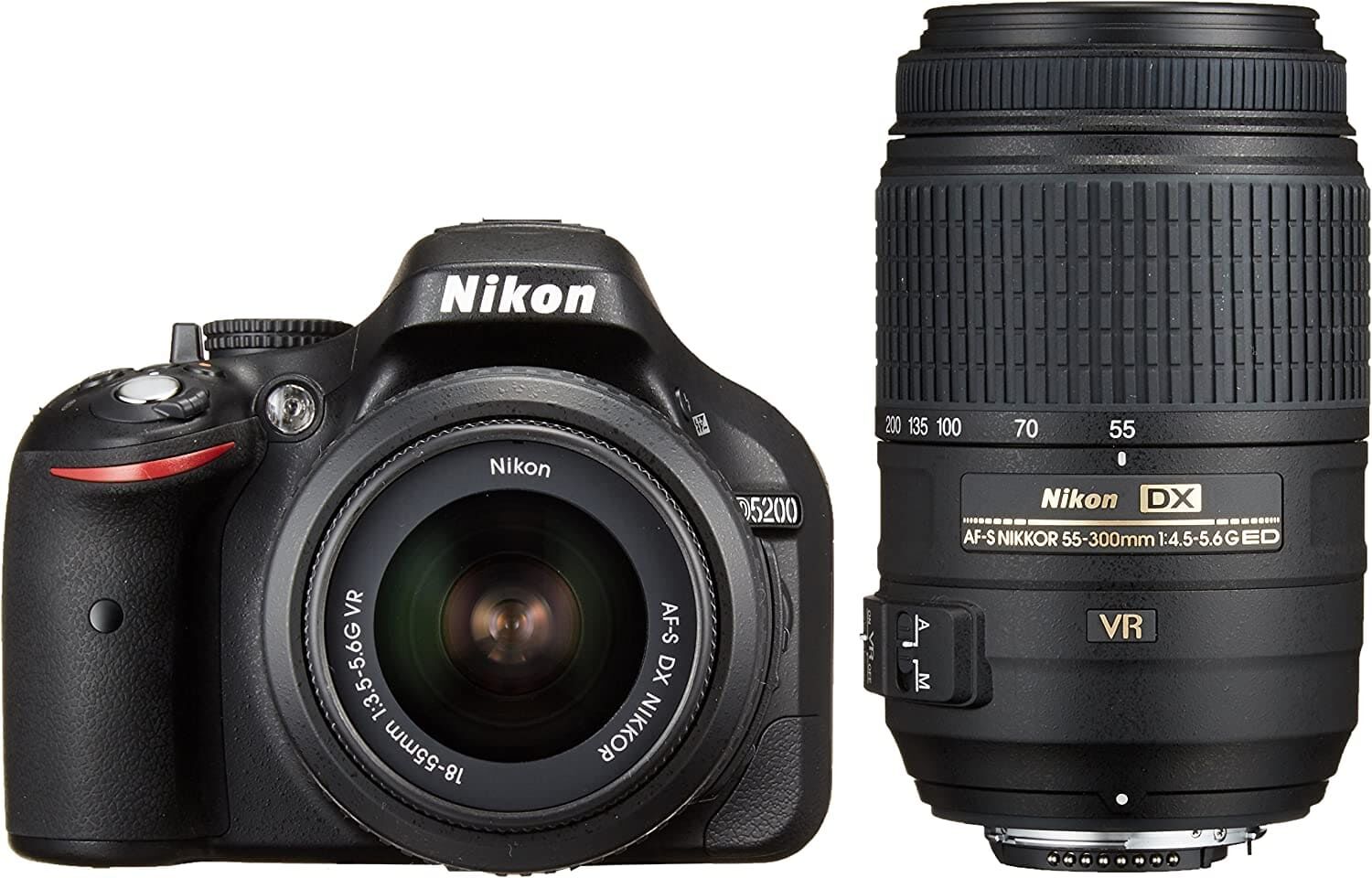Nikon ニコン デジタル一眼レフカメラ D5200 ダブルズームキット AF-S DX NIKKOR 18-55mm f/3.5-5.6G VR/ AF-S DX NIKKOR 55-300mm f/4.5-5.6G ED VR ブラック D5200WZBK