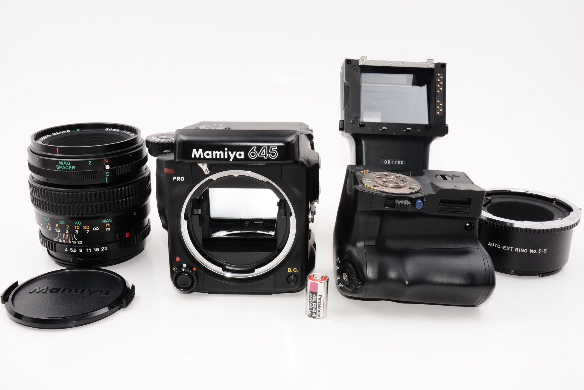 MAMIYA マミヤ 645 PRO TL + AEプリズム + MACRO C 80mm F4 N　ワインダー、電池付