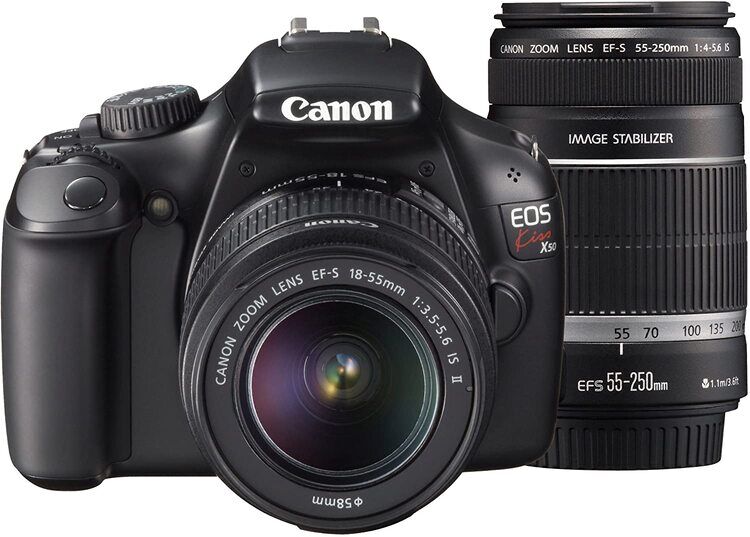 Canon キャノン デジタル一眼レフカメラ EOS Kiss X50 ダブルズームキット EF-S18-55ｍｍ/EF-S55-250ｍｍ付属 ブラック KISSX50BK-WKIT